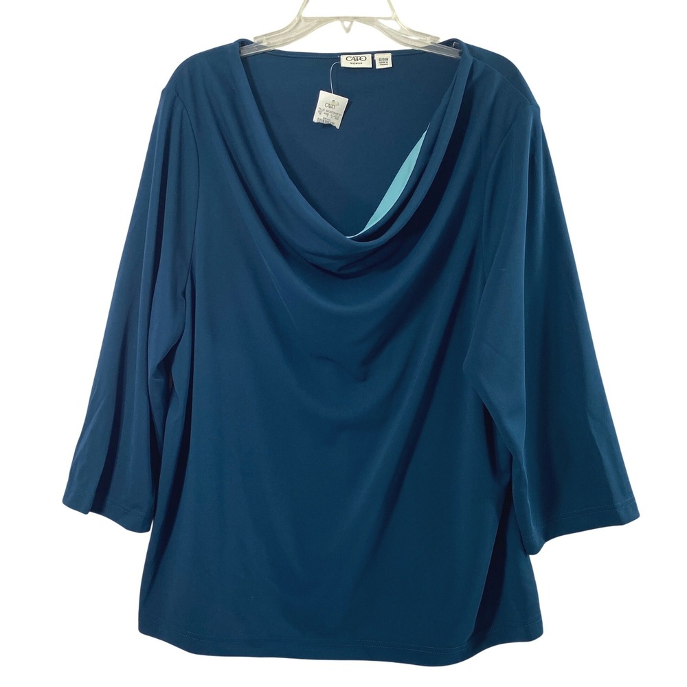Catos Teal Blue Cowl Neck Blouse Womens Plus Size 22 / 24W Top Office‎ Event